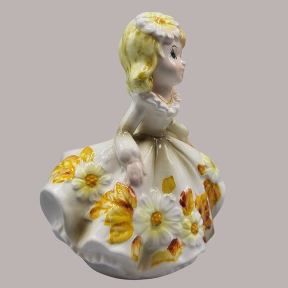 Vintage Relpo 6081 Girl Head Vase Planter Yellow Daisy Flowers Made In Japan - Picture 3 of 16